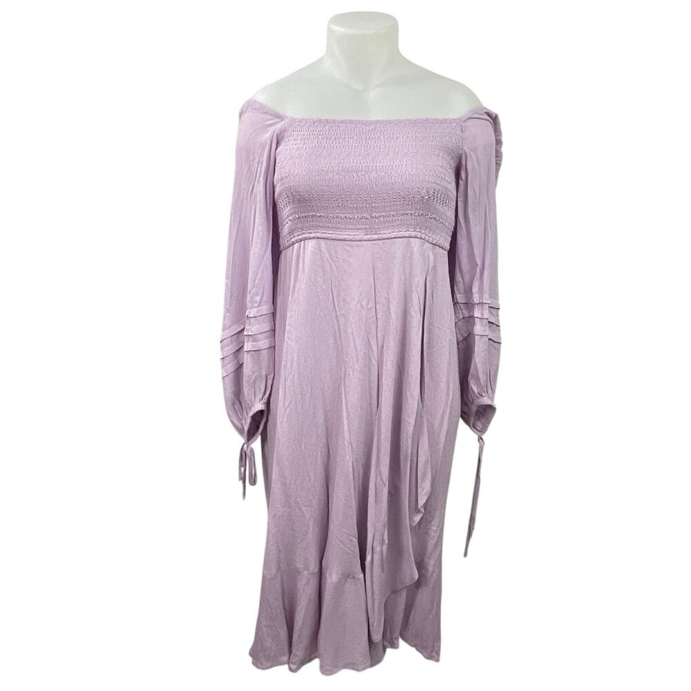 B.O.G Collective Purple Smocked Long Sleeve Square Neck Tiered A Line Dress XL